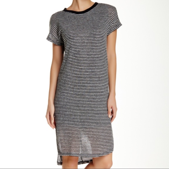 Nordstrom Lush Grey Striped Knit Midi-Dress w/slit - Picture 1 of 6
